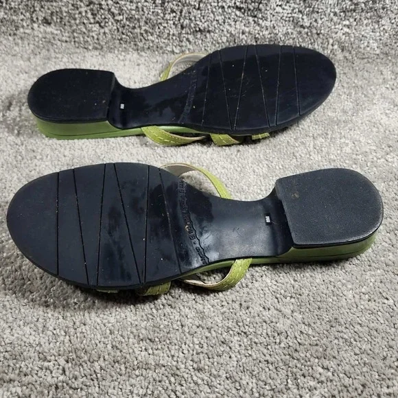 Etienne Aigner Helga Sandals Green Leather Floral Slide Low Block Heel Womens 7 - Picture 4 of 10